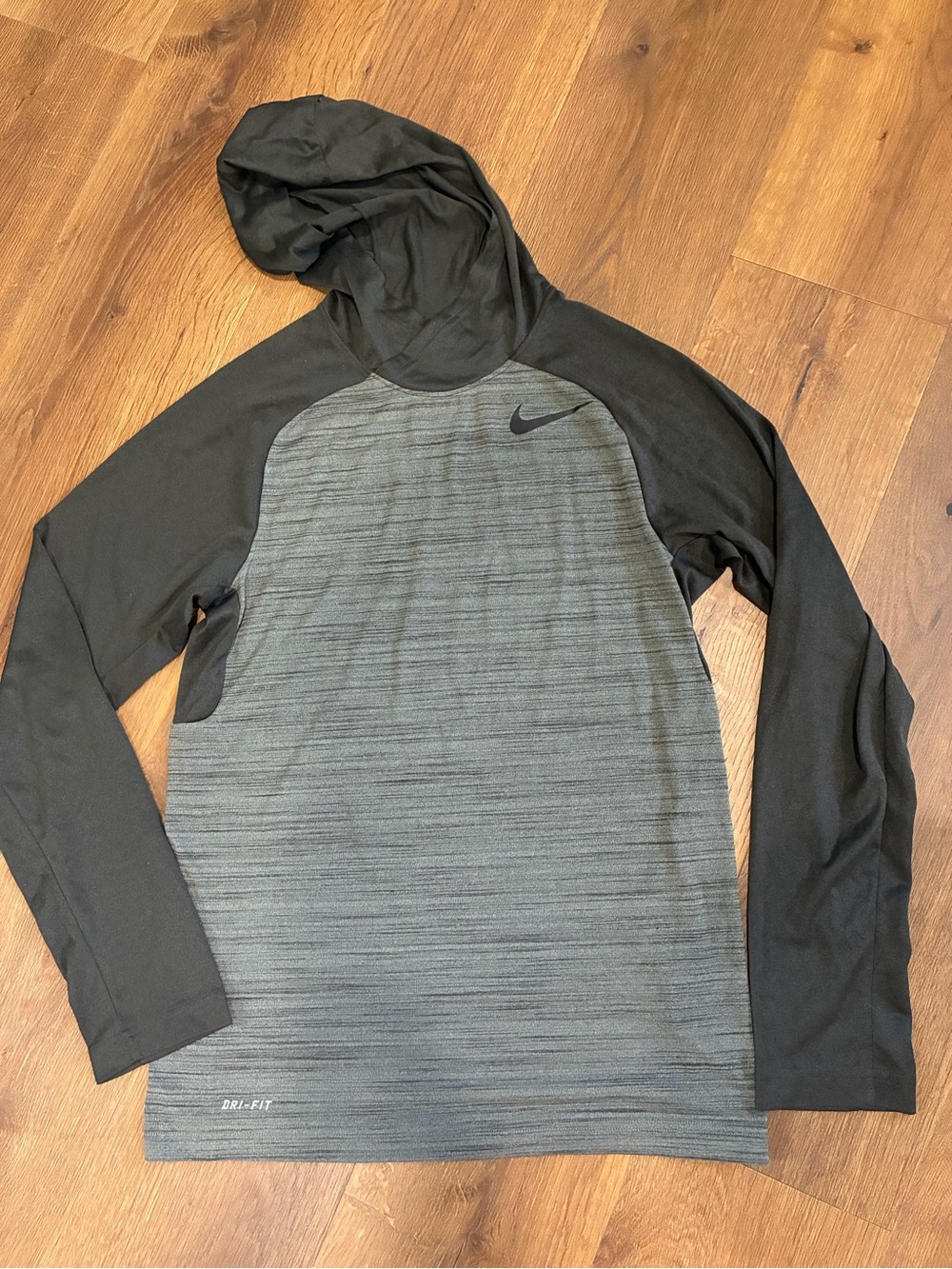 Nike Black and Gray Dri-FIT Hooded Long Sleeve Shirt